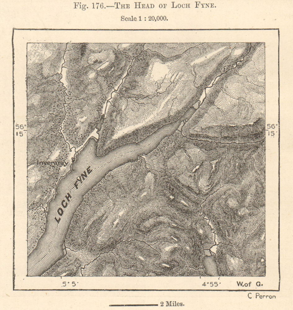 The Head of Loch Fyne. Inveraray. Argyll and Bute. Sketch map 1885 old